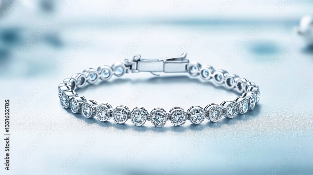 A small diamond bracelet displayed with a beautiful, simple backdrop, focusing on the sparkling stones. A small diamond bracelet displayed with a beautiful, simple backdrop, focusing on the sparkling stones.