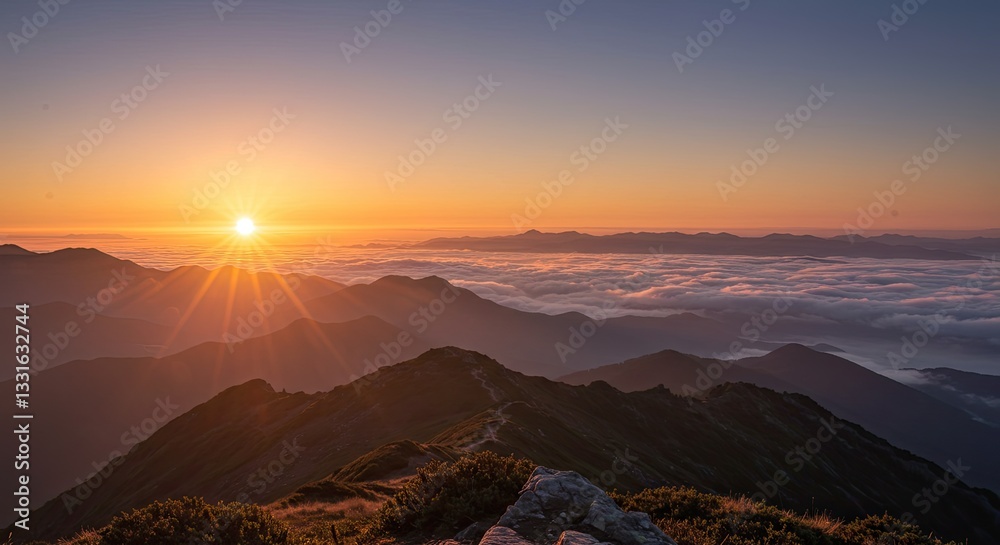 Naklejka premium golden-sun-rise-mountains-art-scale-4_00x
