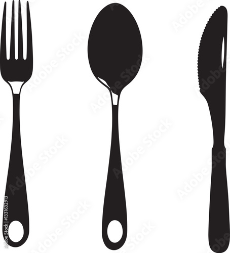 Hand drawn Elegant Cutlery Silhouette Set – Fork, Spoon, and Knife