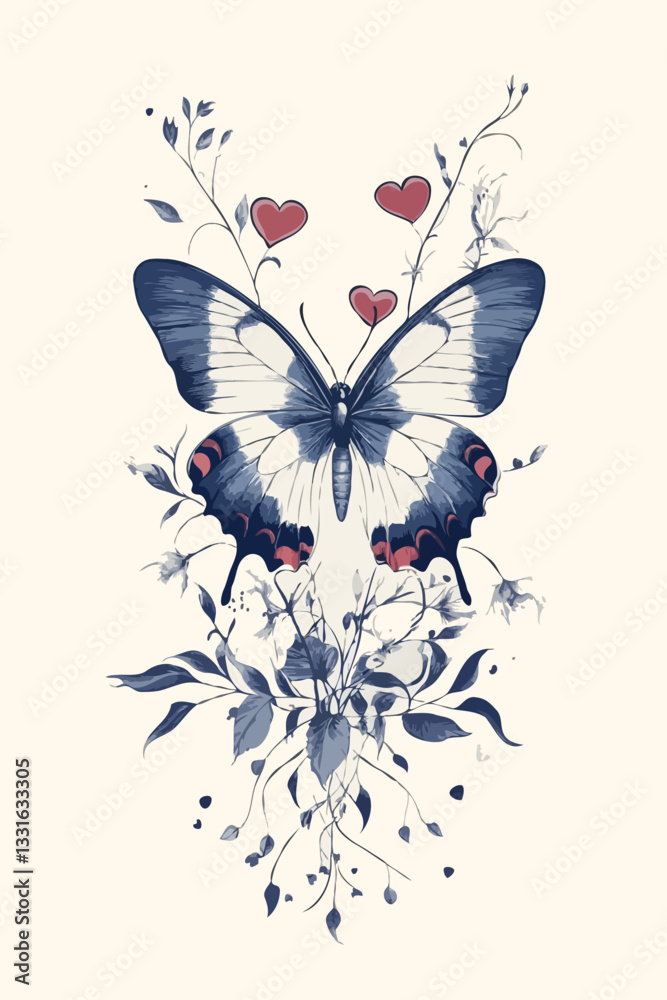 custom made wallpaper toronto digitalButterfly with Floral Hearts Romantic Design