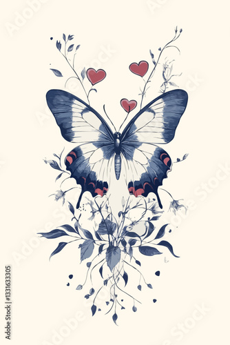 Wallpaper Mural Butterfly with Floral Hearts Romantic Design Torontodigital.ca