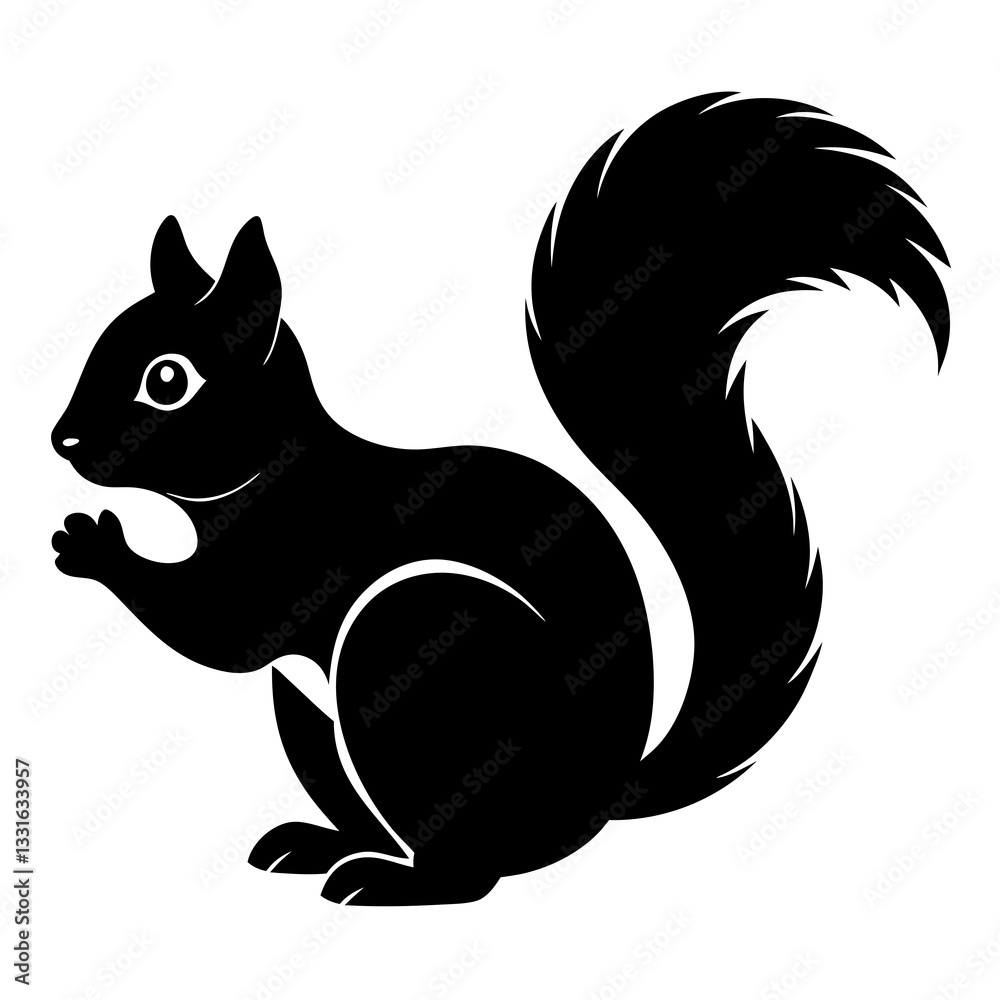 Obraz premium squirrel black silhouette vector, Simple silhouette Design vector icon with white background. Wild animal vector 