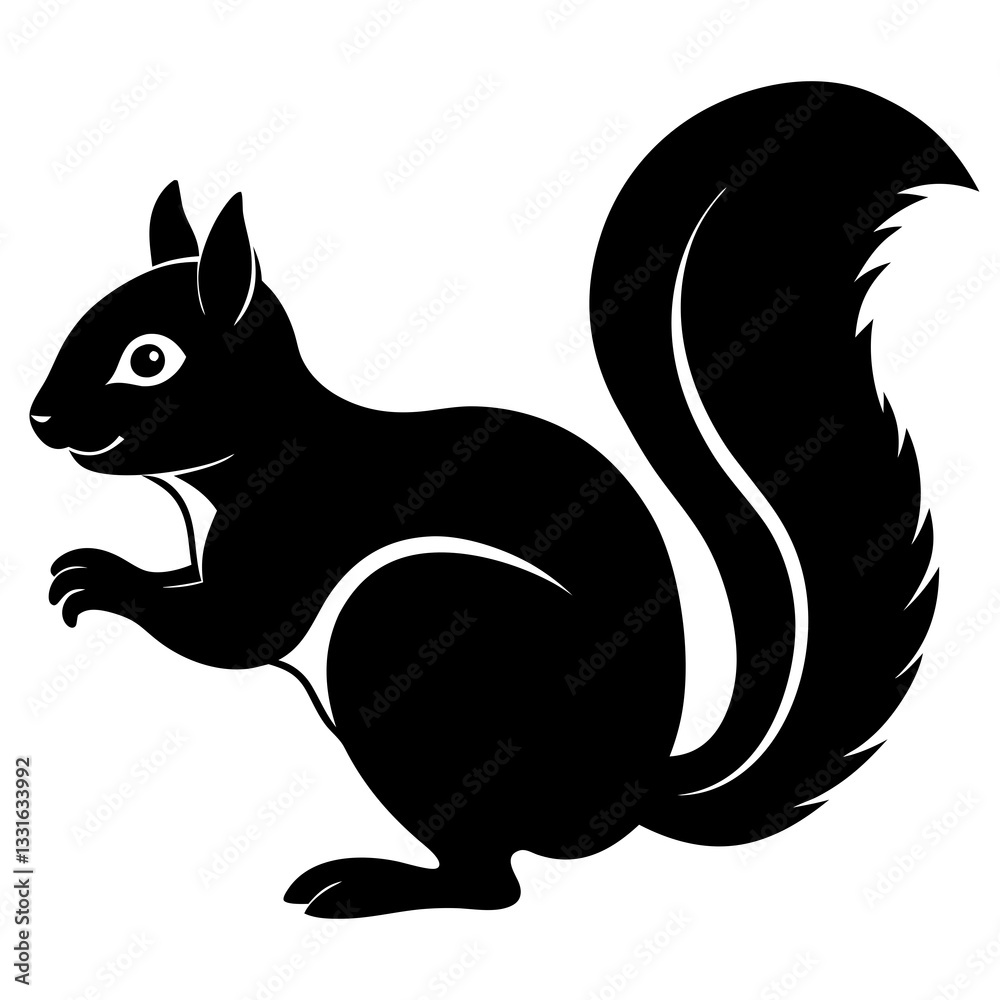 squirrel black silhouette vector, Simple silhouette Design vector icon with white background. Wild animal vector squirrel black silhouette vector, Simple silhouette Design vector icon with white background. Wild animal vector