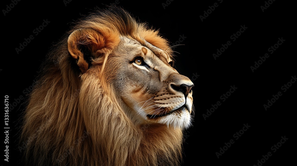 Naklejka premium Majestic Lion Profile Against Black Background