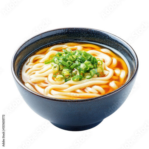 Delicious udon noodles in savory broth topped with fresh green onions