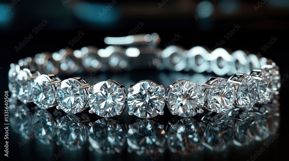 Close-up of a small diamond bracelet with round-cut stones, reflecting light and casting subtle shadows. Close-up of a small diamond bracelet with round-cut stones, reflecting light and casting subtle shadows.
