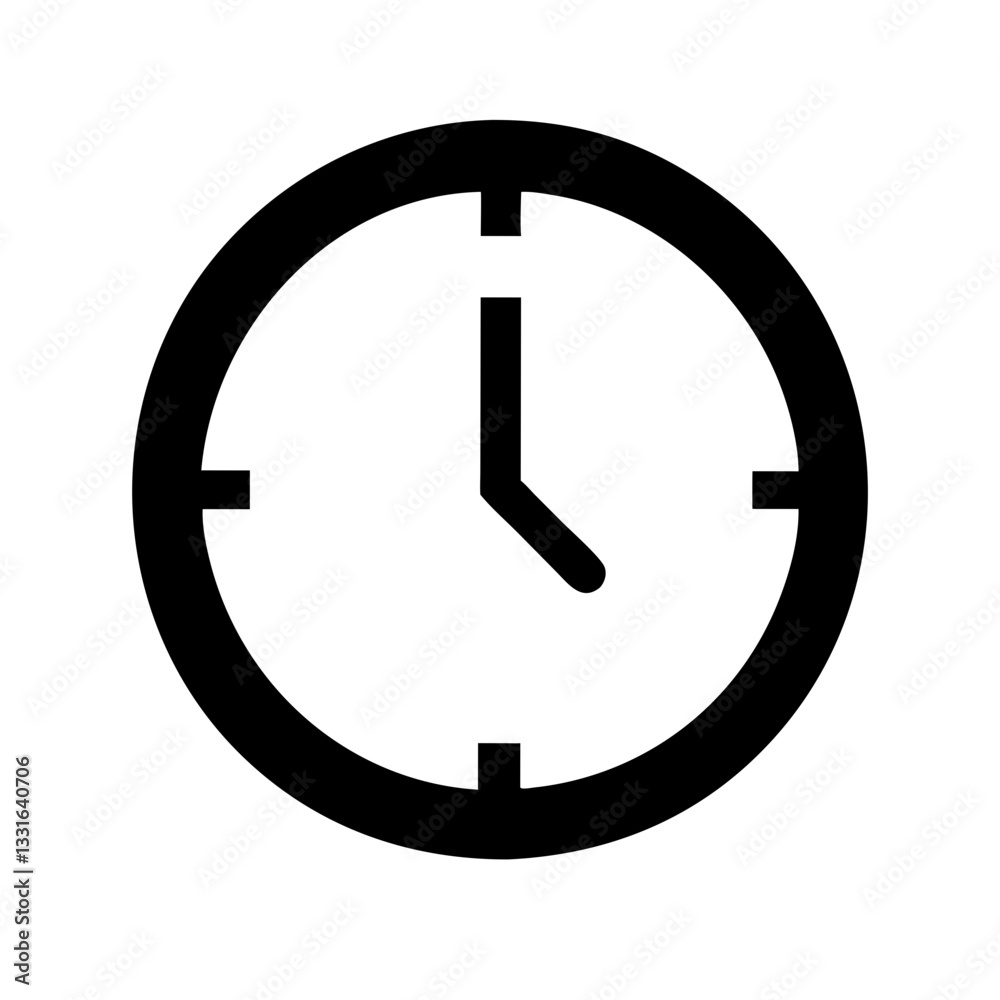 Bold black clock icon with simple design, time concept, clean lines