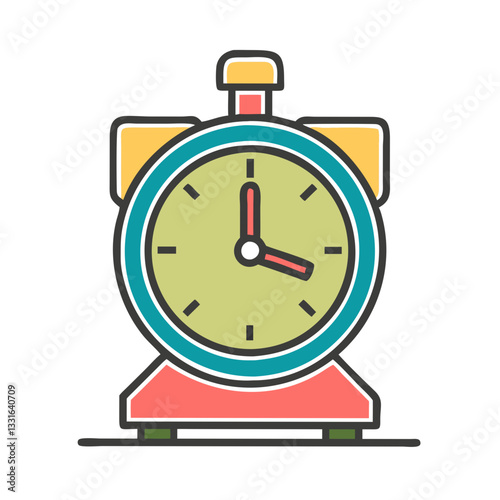 Colorful cartoon alarm clock with playful design, time concept, cheerful illustration