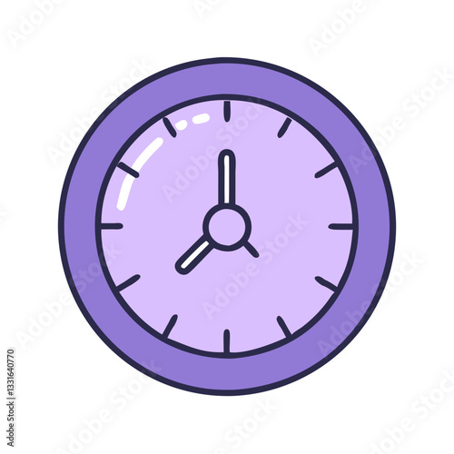 Purple wall clock icon with simple design, time concept, playful illustration