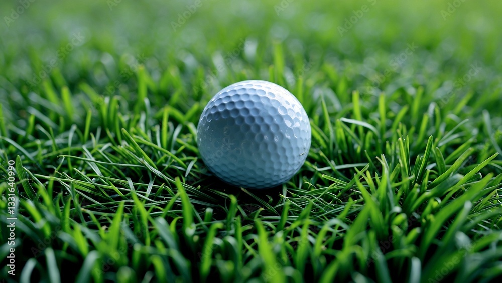 Close up of golf ball on pristine green grass Close up of golf ball on pristine green grass