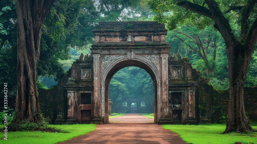 The majestic entrance gate of Khao Sukim Temple, surrounded by lush greenery and the serene atmosphere of the Thai countryside. The majestic entrance gate of Khao Sukim Temple, surrounded by lush greenery and the serene atmosphere of the Thai countryside.