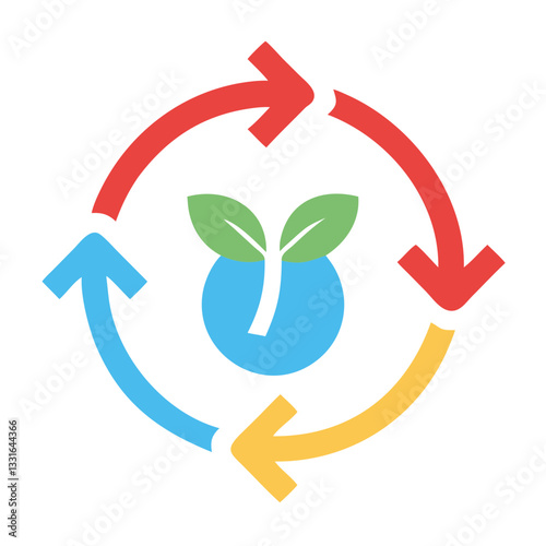 Eco-Friendly Recycling Concept with Blue Plant in Circular Arrows on White Background