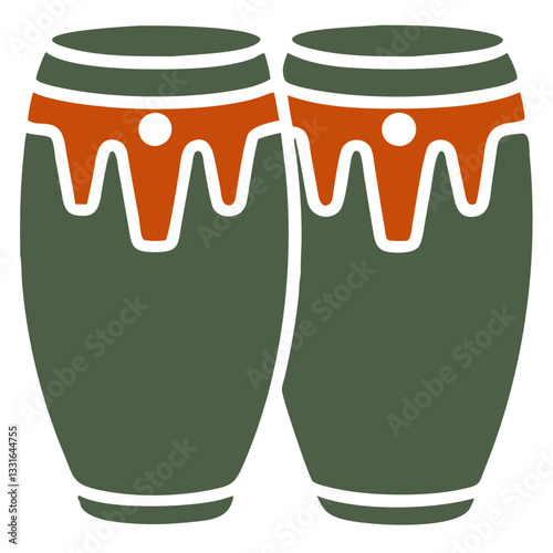 Colorful Conga Drums Icon on White Background with Copy Space