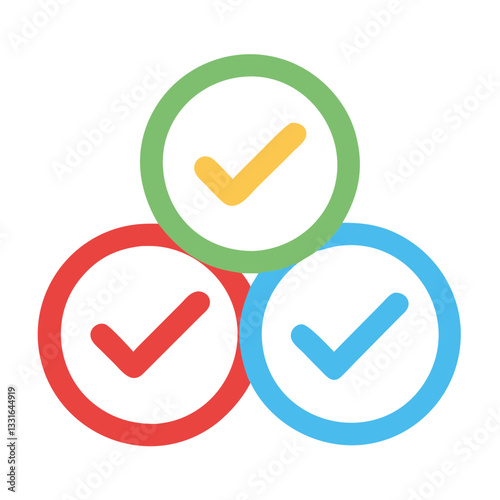 Vibrant Colored Check Marks in Red, Green, and Blue Circles on White Background