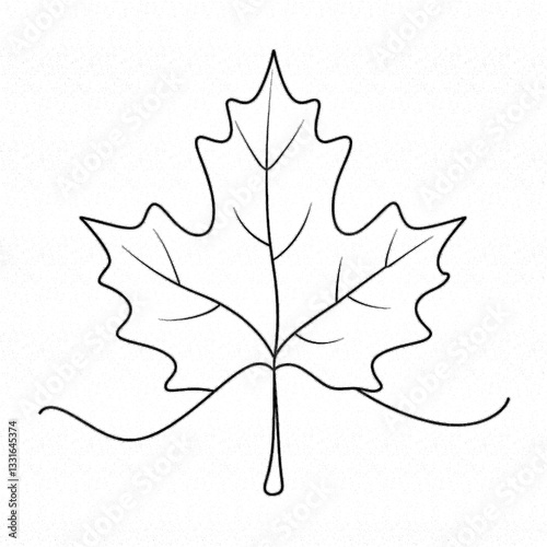 Continuous line drawing of a maple leaf with minimalist style on a white background, conveying the concept of autumn nature and elegance.