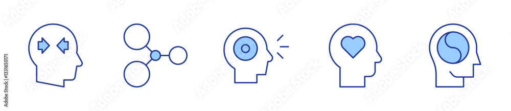 physicalwellbeing, peaceofmind, conflict, mindmap, sensory. Mindfulness Icon vector illustration. Line Duotone style. Editable stroke physicalwellbeing, peaceofmind, conflict, mindmap, sensory. Mindfulness Icon vector illustration. Line Duotone style. Editable stroke