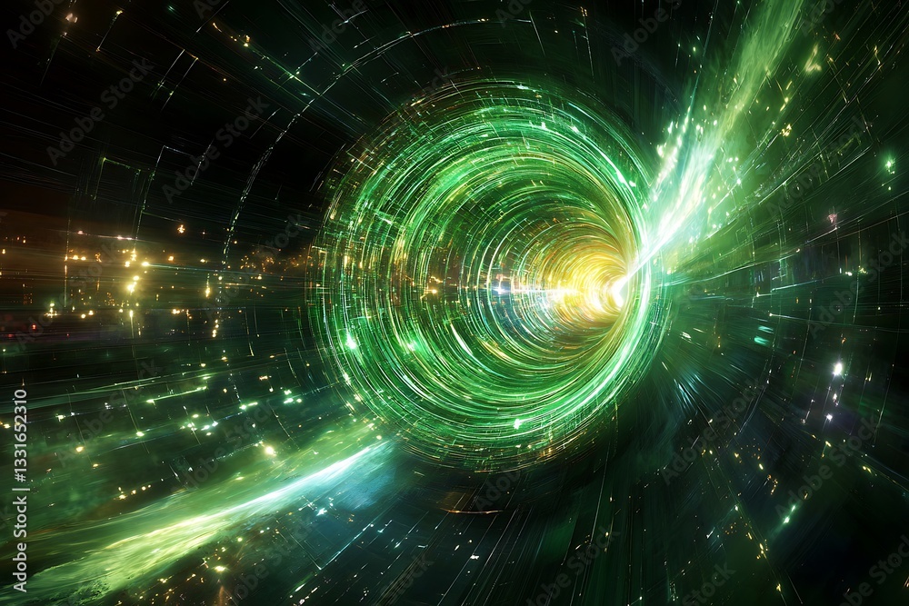 Obraz premium Design an abstract and dynamic artwork depicting a green energy vortex