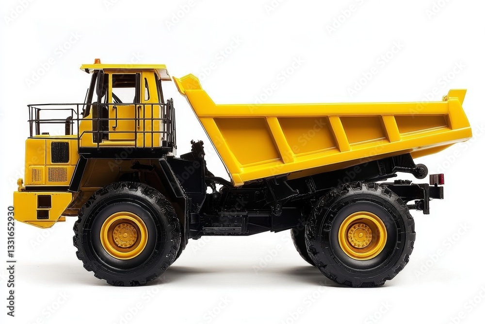 Detailed image of an isolated articulated dump truck showcasing design features. Detailed image of an isolated articulated dump truck showcasing design features.