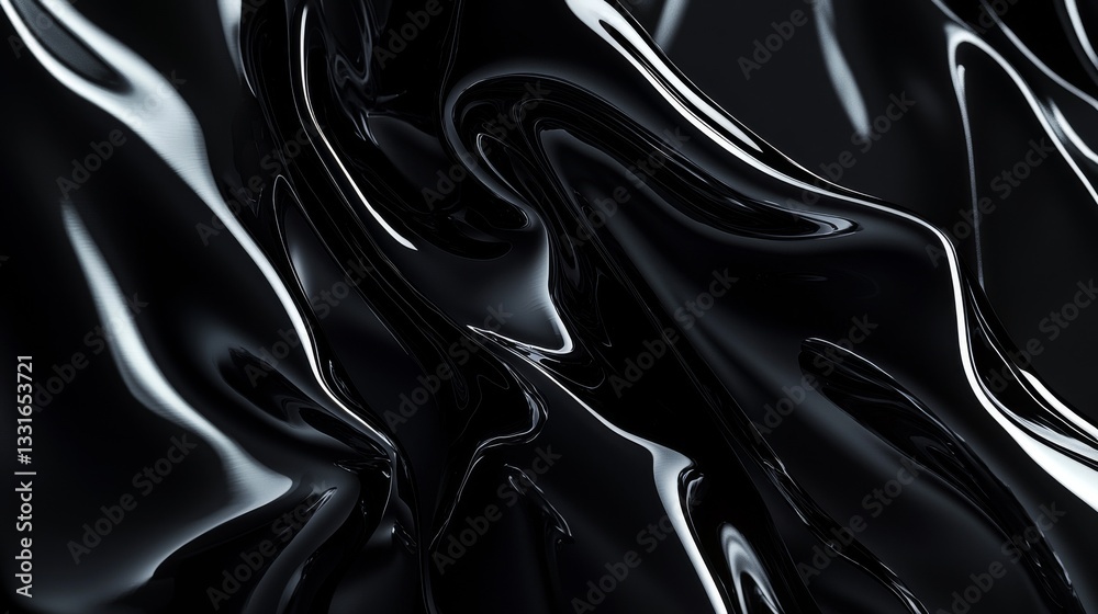 Fototapeta premium Abstract black fluid texture with smooth waves.