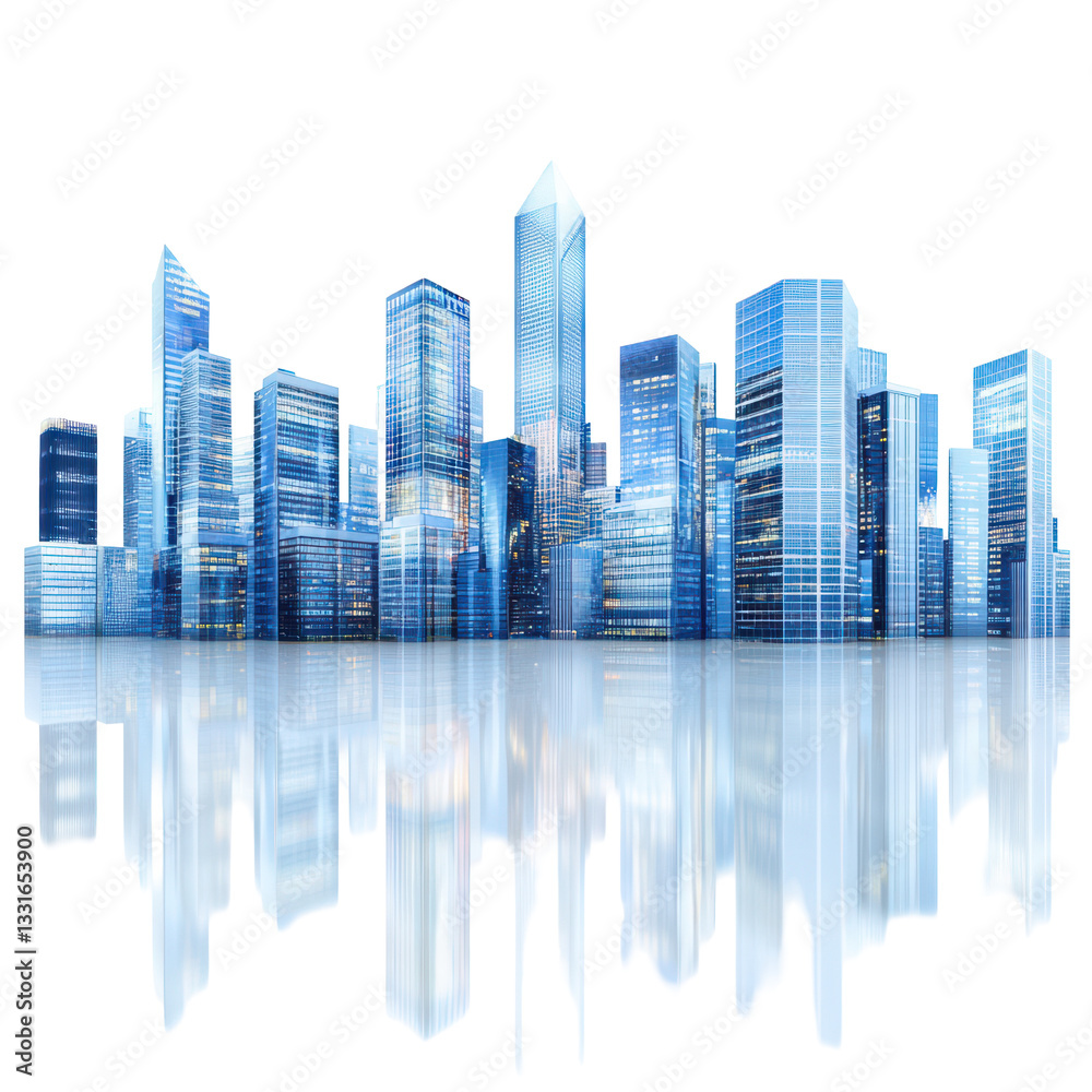 Skyline Reflection: Modern architecture showcasing a cluster of sleek skyscrapers reflecting in tranquil water, captured in a vibrant. Skyline Reflection: Modern architecture showcasing a cluster of sleek skyscrapers reflecting in tranquil water, captured in a vibrant.