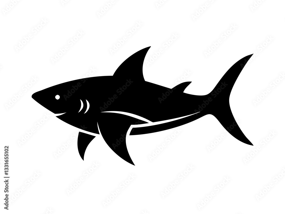 Bold black silhouette of a shark..Generative ai Bold black silhouette of a shark..Generative ai