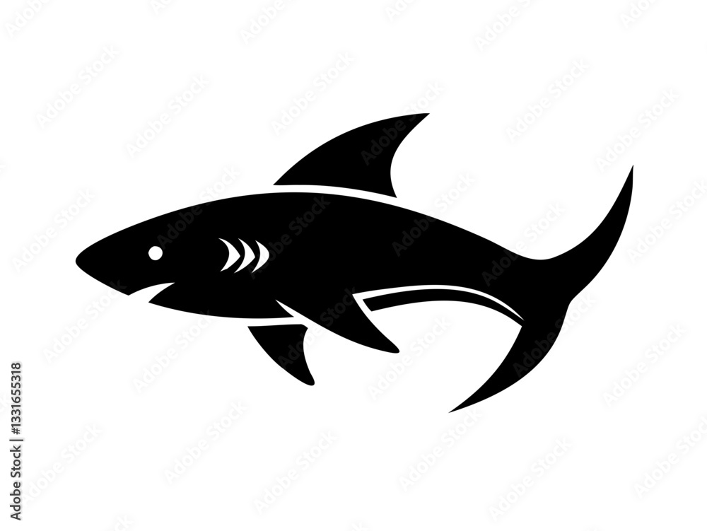 Bold black silhouette of a shark..Generative ai Bold black silhouette of a shark..Generative ai