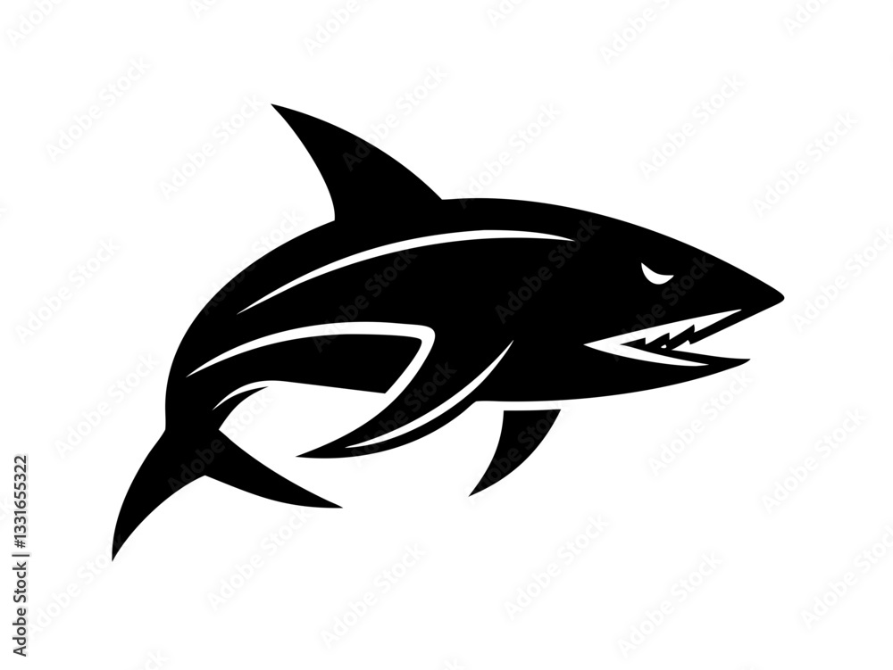 Bold black silhouette of a shark..Generative ai Bold black silhouette of a shark..Generative ai