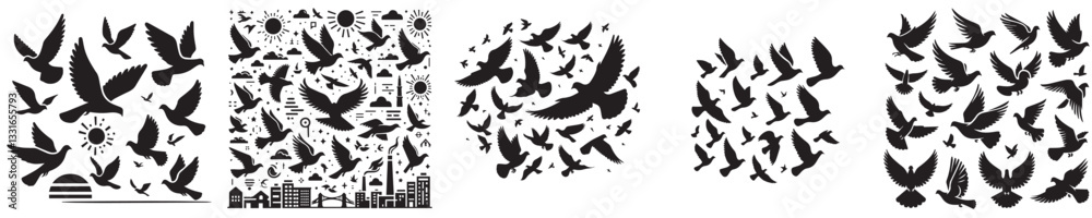 Fototapeta premium vector of a flock of flying doves