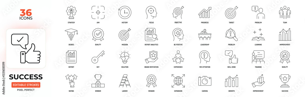 Success Line Icon Set. Idea, Winner, Brainstorm, Progress, Leadership.Editable Stroke. Success Line Icon Set. Idea, Winner, Brainstorm, Progress, Leadership.Editable Stroke.