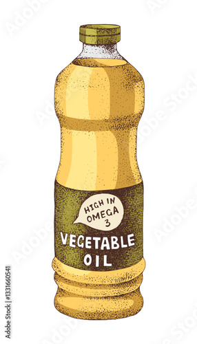Vegetable oil in plastic bottle hand drawn illustration