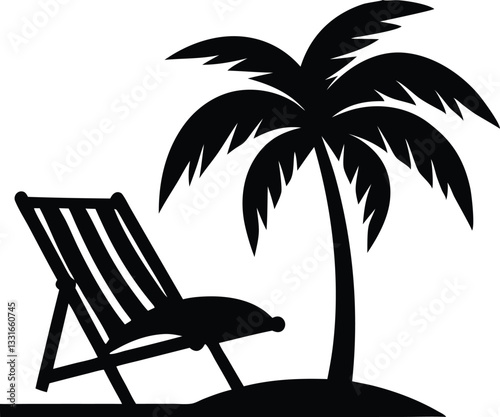 beach chair and palm tree silhouette vector,summer silhouette