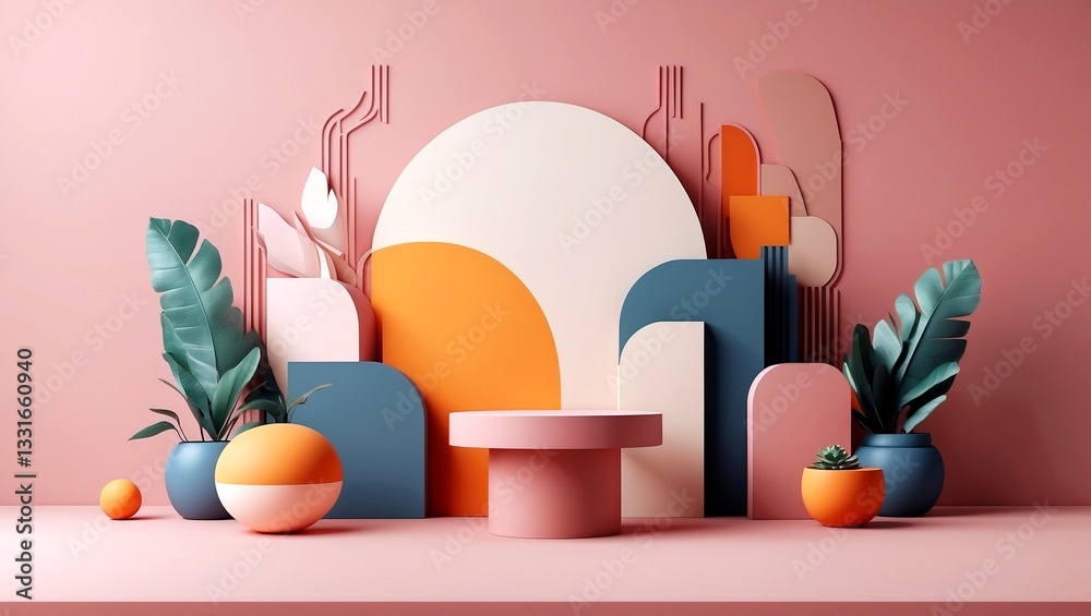 Fototapeta premium Minimalist abstract 3d pedestal background illustration