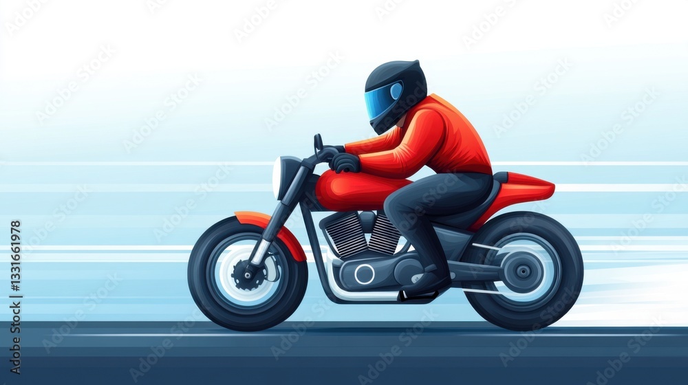 Dynamic Illustration of a Motorcyclist Riding a Red Motorcycle on a Fast-Paced Road with Motion Blur Effects Dynamic Illustration of a Motorcyclist Riding a Red Motorcycle on a Fast-Paced Road with Motion Blur Effects