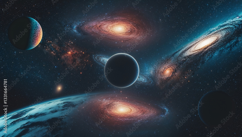 Obraz premium Planets and galaxies creating stunning deep space landscape