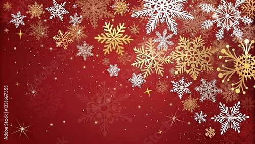 A Festive Flurry Of Gold And White Snowflakes Dancing On A Rich Red Backdrop, Creating A Magical Winter Wonderland Scene With Glittering Sparkle Effects