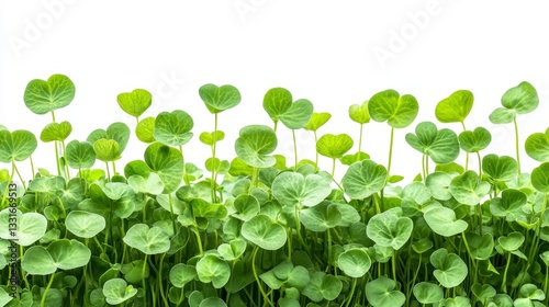 Close-up of Lush, Vibrant Green Gotu Kola Plants Isolated on a Clean White Background