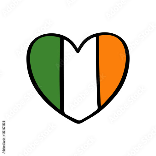 Ireland heart hand drawn flag. Republic of Ireland banner. Irish doodle vector illustration