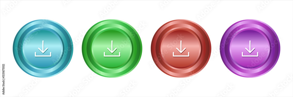 Colorful button with download icon set. Colorful button with download icon set.