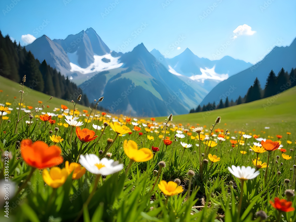 Fototapeta premium alpine meadow with wildflowers