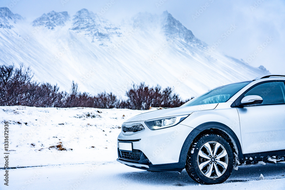Naklejka premium Photo of Iceland typical road in snow during winter