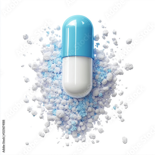 drug or pill blue and white realistic 3d