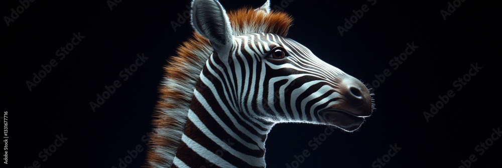 Fototapeta premium Studio Portrait of a Zebra Head and Neck Against. Dark Background, Capturing Animal Beauty
