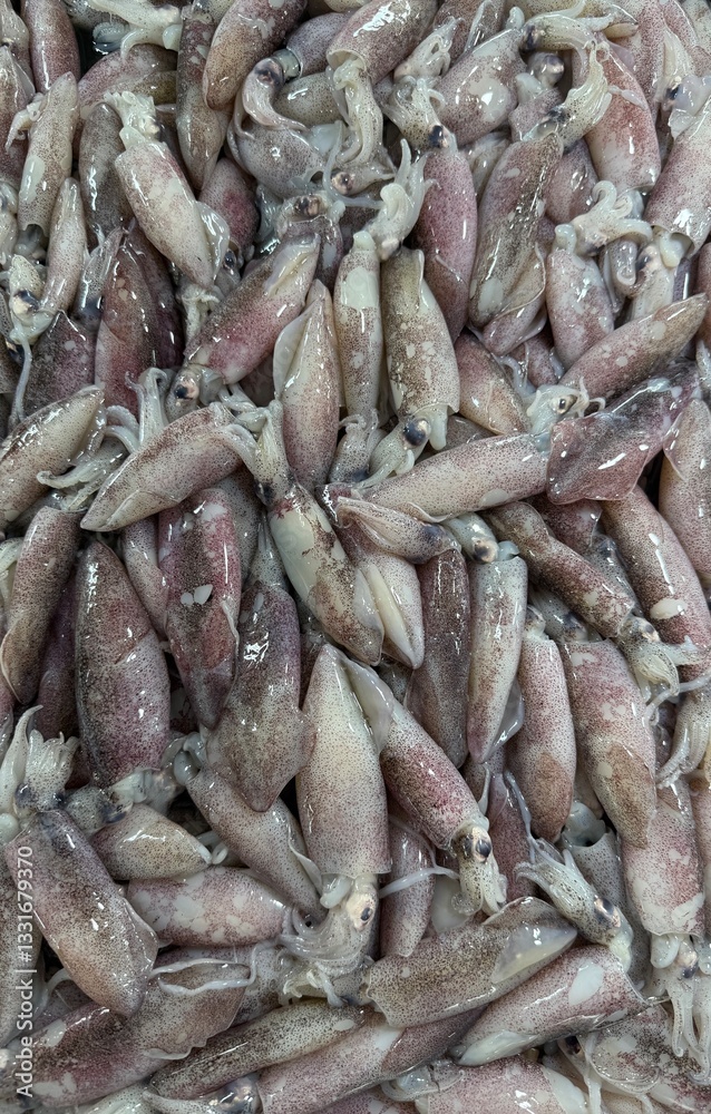 Fresh squid captured up close, showcasing their smooth texture and natural details. A vibrant and realistic seafood shot highlighting their freshness and quality. Fresh squid captured up close, showcasing their smooth texture and natural details. A vibrant and realistic seafood shot highlighting their freshness and quality.