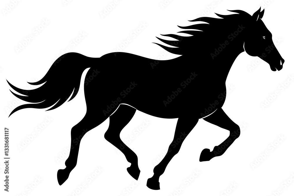 Obraz premium Running horse black silhouette vector, Simple silhouette Design vector icon with white background. horse vector, animal vector 