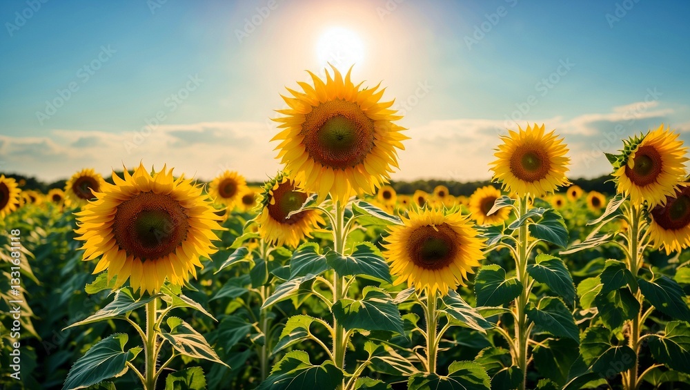 Fototapeta premium Vibrant sunflowers towering in a sunny field