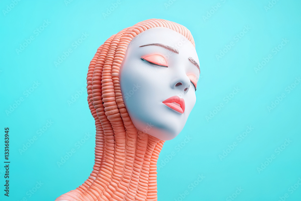 Elegant sculpture of a serene figure against a vibrant blue backdrop Elegant sculpture of a serene figure against a vibrant blue backdrop