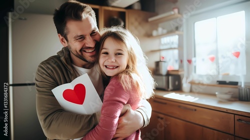 Happy father hugs his daughter while celebrating Valentine's Day