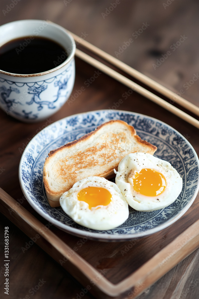 Poached Eggs and Toast with Coffee