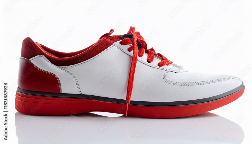 pair of white and red shoes with a red lace pair of white and red shoes with a red lace