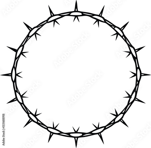 Circle of thorns line art vector,thorns crown outline 